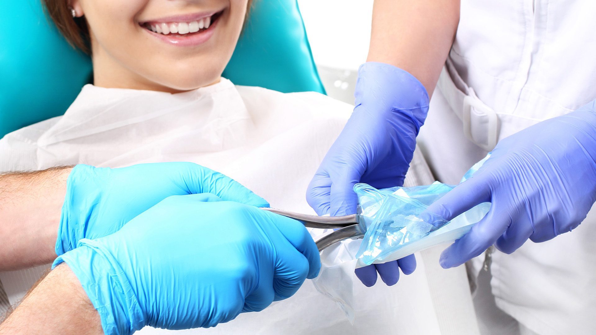 Woman at the dentist's chair during a dental procedure